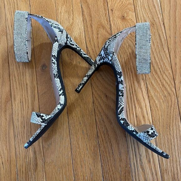 Snakeskin & Rhinestone‎ beige Ankle Strappy  4” Heels Sandals shoes Size 9 - Picture 5 of 8
